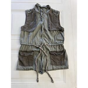 Fifty Street Vest Army Green Collared Vest Women’s Size Small Sleeveless Zip Up